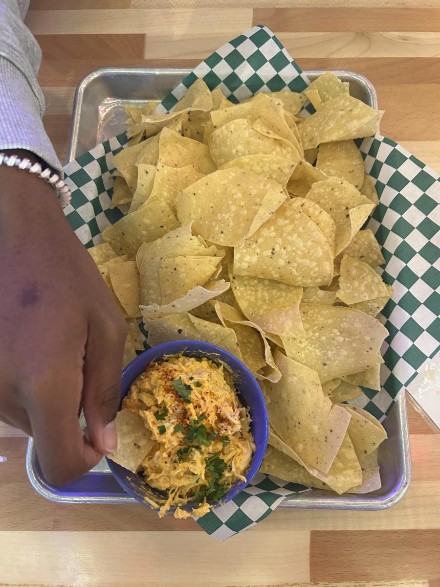 Buffalo chicken dip is a staple appetizer that fits the ‘food truck inspired’ restaurant vibe.