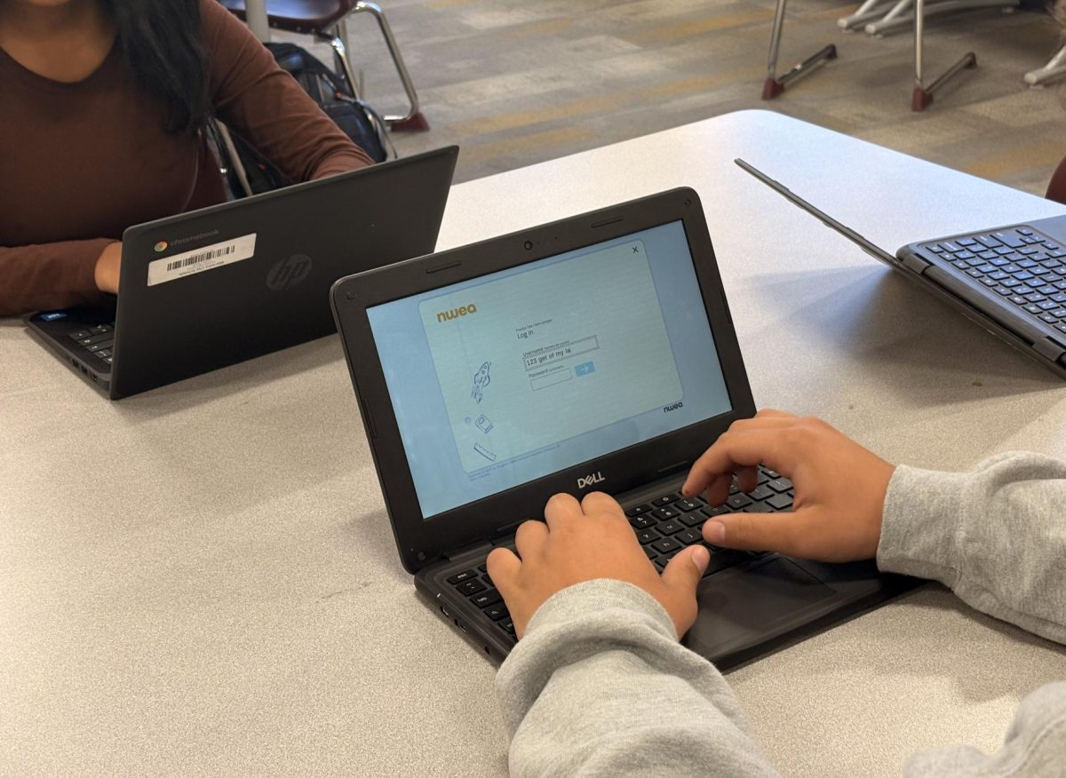 Student logging into NWEA MAP testing practice. 