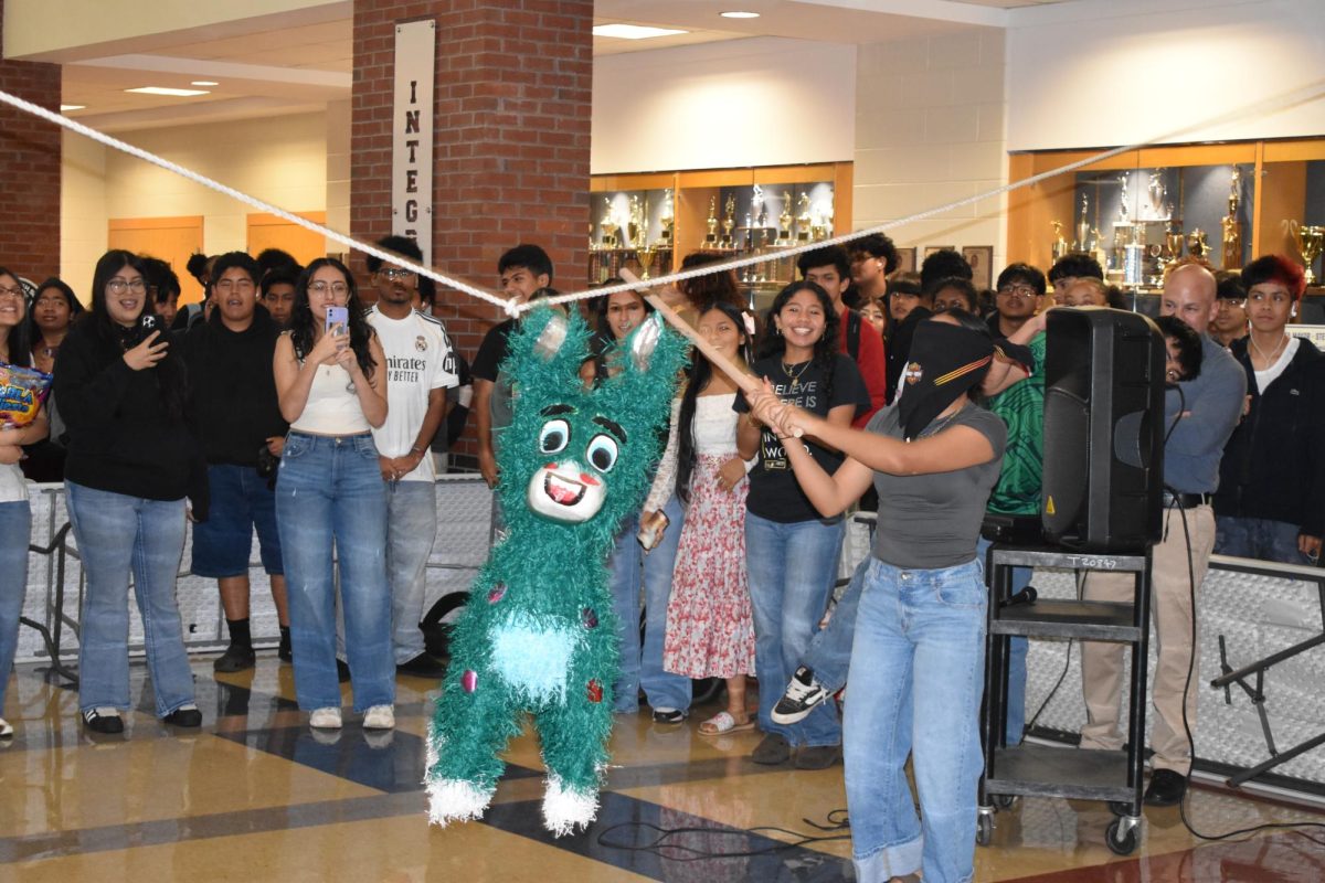 Jennifer Franco Tellez attempts to hit a piñata at the HBHM kick off event. 